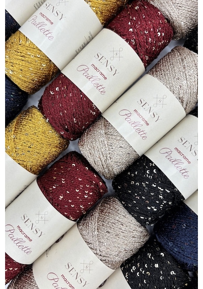 Sensy Paillette Pullu Polyester Makrome İpi Polyester Pullu Makrome İp Pullu Çanta İpliği Sütlü Kahve