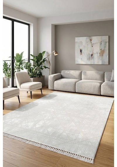 Bambum Soft Düz Desen Modern Bambu Saten Halı Kaymaz Taban Yıkanabilir Salon Mutfak Halısı 1002 Bej