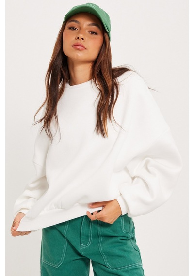 Madmext Madmext MG1559 Bisiklet Yaka Basic Kadın Sweatshirt - Ekru