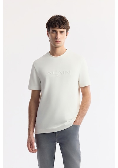 Avva Erkek Beyaz Bisiklet Yaka Baskılı Bi-stretch İnterlok Regular Fit T-shirt A51y1132