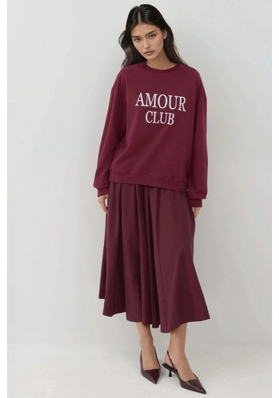 Hiccup Baskılı Yuvarlak Yaka Rahat Kesim Sweatshirt Tuğla Kırmızısı