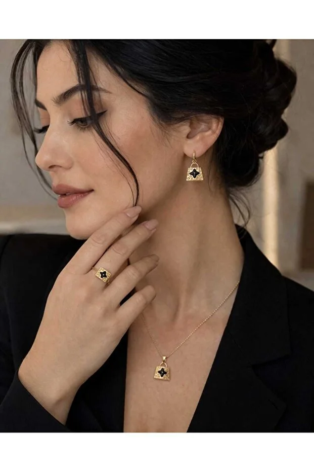 Banum Luxury Şık Ve Modern 3lü Zarif Set Altın