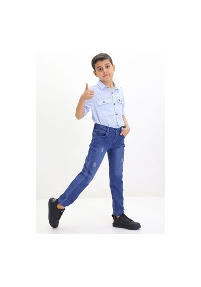 Gzt Tekstil Erkek Çocuk Yıpratmalı Kot Pantolon Mavi