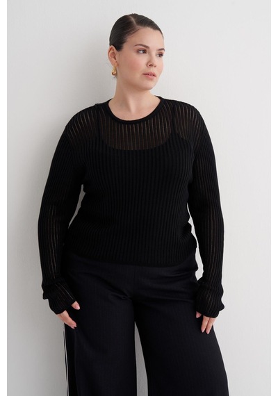 Myline Transparan İnce Triko Bluz-6282 Siyah