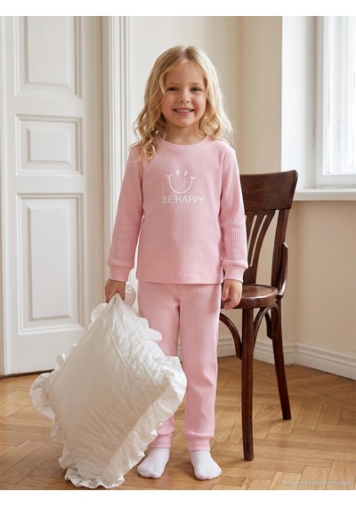 Minidamla Baby Minidamla Gülen Yüz Baskılı 1-7 Yaş Pijama Takımı - Pembe
