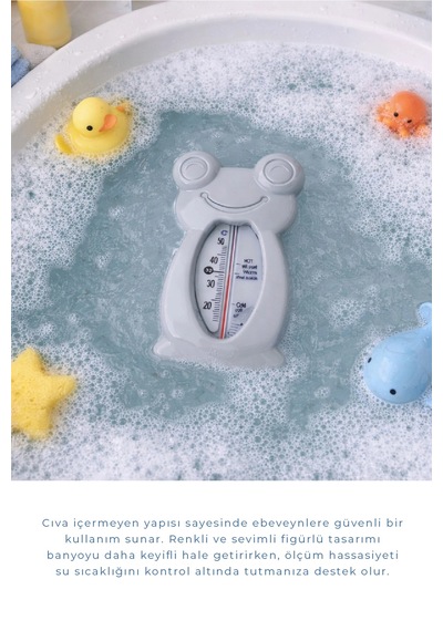 Cıvasız Kurbağa Banyo Oda Termometresi Gri