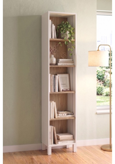 Yoda 5 Raflı Neon Led Işıklı Dar Alan Kitaplık Ahşap Ayaklı Sepet-beyaz 183cm Yd5-sw
