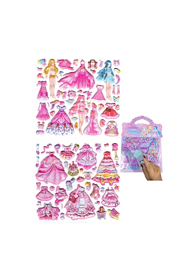 Sticker Kabartmalı Çantalı İki Sayfalı Sticker Seti Hqk012 - 21x17 Cm- Fuşya Kız Giydirme Çok Renkli