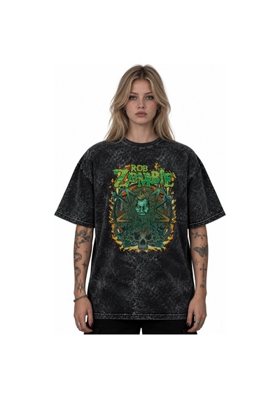 Rob Zombie Rock Metal Şarkıcı Baskılı Unisex Oversize Vintage Yık Siyah