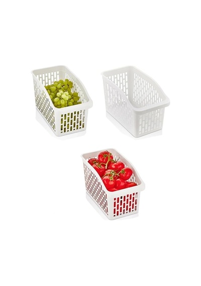 Smartizi 3&apos Lü Organizer Seti - Midi Boy Orta Boy Beyaz Buzdolabı Ve Mutfak Düzenleyici 16 X 29 X 17 Cm