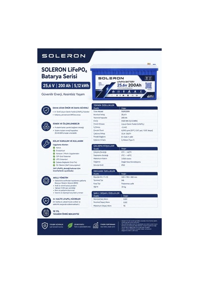 Soleron 200ah-25.6v Lityum Akü