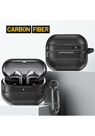 Samsung Galaxy Buds3 / Galaxy Buds3 Pro Ve Galaxy Buds 3 Fe Uyumlu Karbon Fiber Hybrid Polymer Technology Kulaklık Kılıfı Siyah