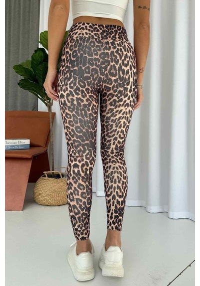Mine Tan Butik Leopar Desen İçi Şardonlu Kadın Toparlayıcı Tayt - Bej Bej