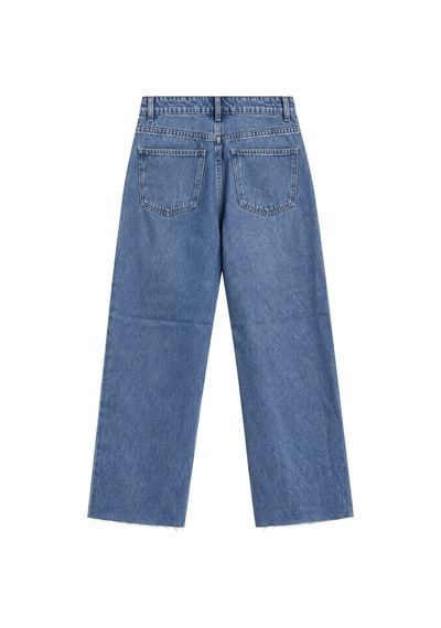 Vadon 1057 Kadın Yüksek Bel Pis Geniş Paça Wide Leg Jean Pantolon Mavi