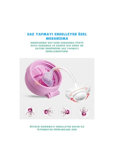 Rovco 250ml Pipetli Sevimli Hayvanlar Desenli Akıllı Pipet Toplu Tritan Su Biberon-matarası Lacivert