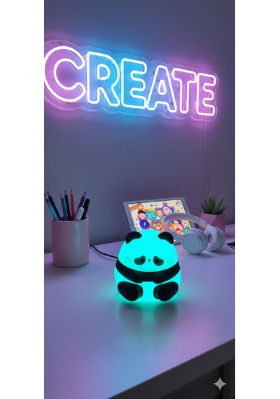 2 Li Sevgiliye Romantik Hediye Seti Slikon Panda Renkli Led Gece Lambası Ve 9 Cm Love Kar Küresi Set Pembe