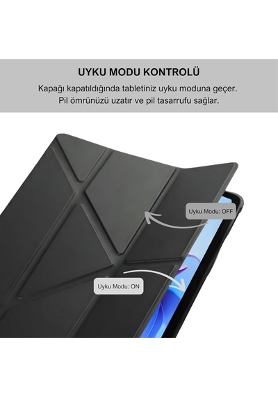 Klasse Samsung Galaxy Tab S9+ Fe Plus 12.4 İnç Uyumlu Smart Kılıf, S Pen Kalemlikli, Trifold, Esnek, Mat, Origami, Darbeye Tam Dayanıklı Tablet Kılıfı Siyah