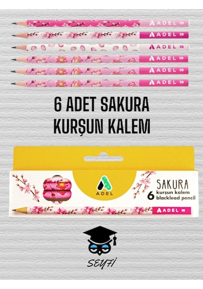 6 Adet Sakura Kurşun Kalem Çok Renkli