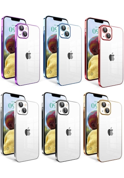 Apple Uyumlu iPhone 14 Kılıf Kamera Korumalı Renkli Çerçeveli Zore Garaj Kapak Gümüş