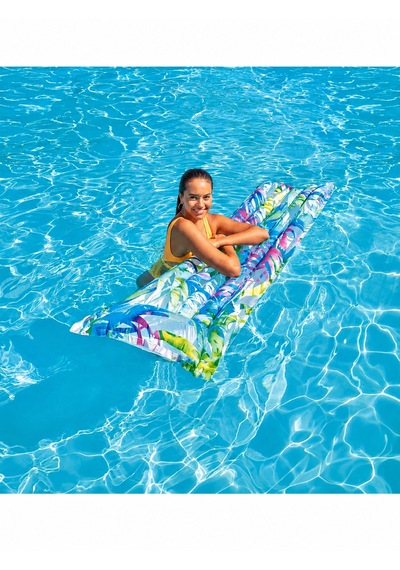 Intex Tropikal Yaprak Desenli Şişme Deniz Yatağı 183x69 Cm Renkli Havuz Plaj Yatağı Çok Renkli