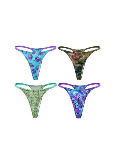 Bonbon Kadın Çeyizlik Bohçalık Ve Hediyelik Transparan Tül 4'lü Paket 4 Renk Desenli String Bb2805
