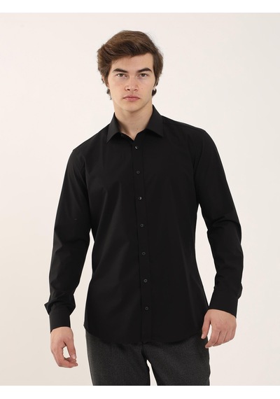 Dufy Siyah Erkek Slim Fit Klasik Yaka Uzun Kol Gömlek - 103134 Siyah