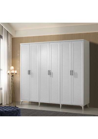GuneyStore Paris 6 Kapaklı Komple MDF Beyaz Gardırop