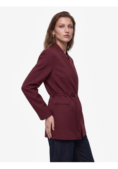 Koton Kemerli Kruvaze Yaka Uzun Kollu Blazer Ceket Bordo 7wak50012pw