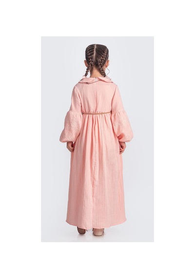 Mnk Baby & Kids Müslin Kumaş Kız Çocuk Uzun Kol Tesettür Elbise M00705 Somon