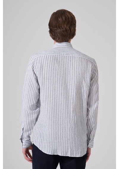 Morven Erkek Lacivert Keten Trend Çizgili Dynamic Fit Düğmeli Yaka Gömlek 26ys004004200 Lacivert