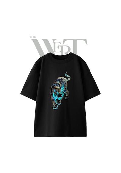 Thewert Kaplan Desen Tasarım Baskılı Ünisex Siyah Oversize T-shirt