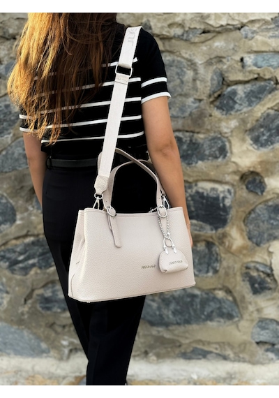 Just Polo Kadın Orijinal Just Polo Yumuşak Deri Ayarlanabilir Askılı Lüks El & Omuz Çantası Shoulder Bag Ekru