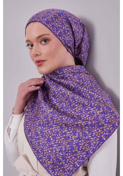 Levidor Mini Yazı Detayi Twill İpek Eşarp-0926 Lila