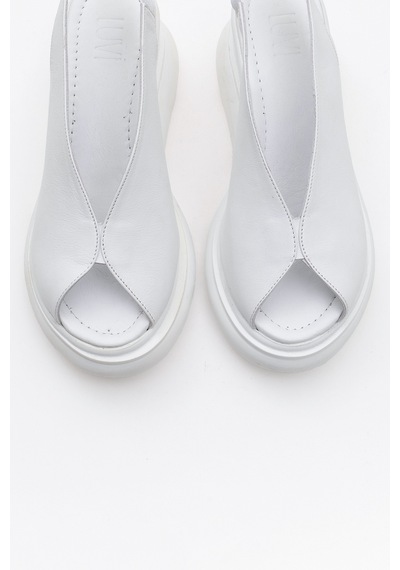 Luvishoes Luvi Shoes Sam Beyaz Cilt Hakiki Deri Kadın Dolgu Topuk Sandalet Beyaz