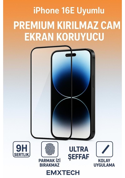Apple Uyumlu iPhone 16e Uyumlu Premıum Kırılmaz Cam Ekran Koruyucu