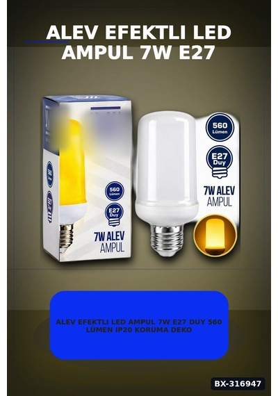 Alev Efektli Led Ampul 7w E27 Duy 560 Lümen Ip20 Koruma Dekoratif Lamba Bx-316947