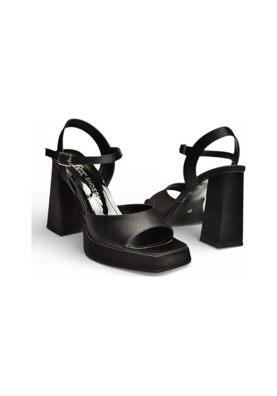 Fox Shoes Y246055004 Siyah Kumaş Kalın Platform Topuklu Abiye Ayakkabı Siyah