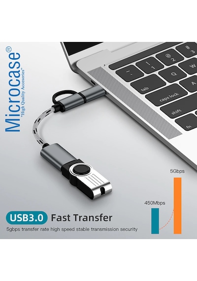 Microcase 2In1 Type C To Micro Usb 3.0 Otg Adaptör - Siyah Al2598