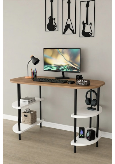 120 Cm Çalışma Masası Bilgisayar Masası 2 Raflı Kitaplık Ofis Ders Masası Ahşap Metal Ayaklı Atlantik Çam - Beyaz 120 Cm Çalışma Masası Bilgisayar Masası 2 Raflı Kitaplık Ofis Ders Masası Ahşap Metal Ayaklı Atlantik Çam - Beyaz