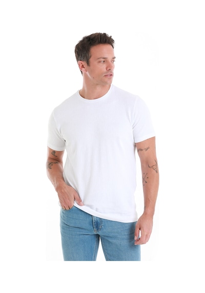 Hatemoğlu Beyaz Regular Fit Jakarlı Bisiklet Yaka Tişört 35103024c005 001 Beyaz
