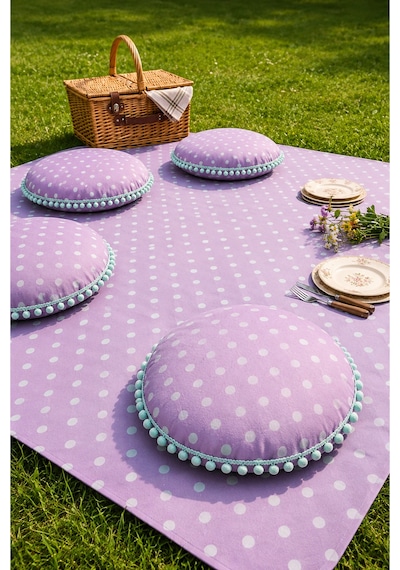 Lila Puantiyeli Ponponlu Piknik Örtüsü Ve 4 Adet Yer Minderi Takımı - Bahçe Plaj Sofra Bezi Seti Çok Renkli Lila Puantiyeli Ponponlu Piknik Örtüsü Ve 4 Adet Yer Minderi Takımı - Bahçe Plaj Sofra Bezi Seti Çok Renkli