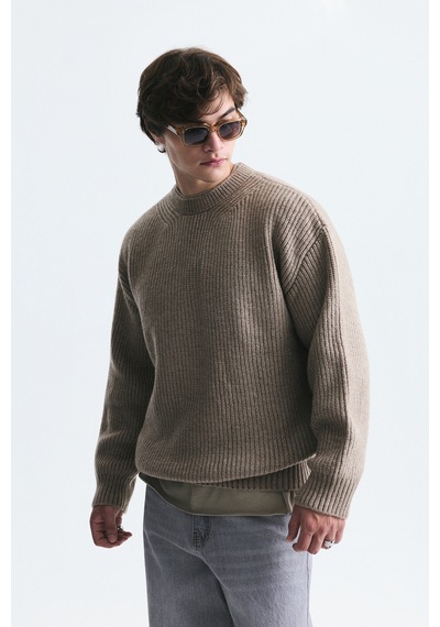 Vamos Oversize Fitilli Triko Kazak Vizon
