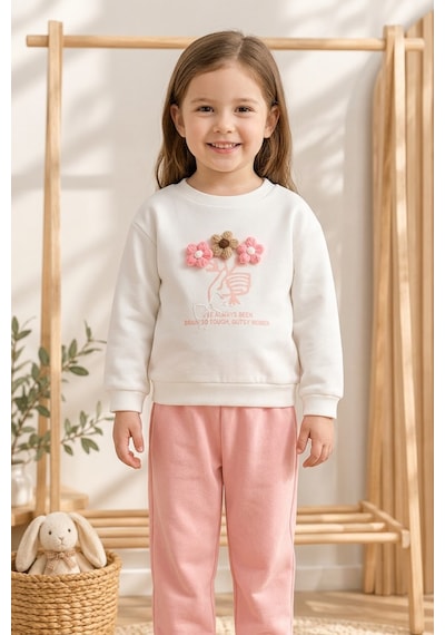 Emila Kids Kız Çocuk Eşofman 2'li Takım - Çiçek Nakış& Baskılı 2 İplik Pamuk Beyaz - Pembe Emila Kids Kız Çocuk Eşofman 2'li Takım - Çiçek Nakış& Baskılı 2 İplik Pamuk Beyaz - Pembe