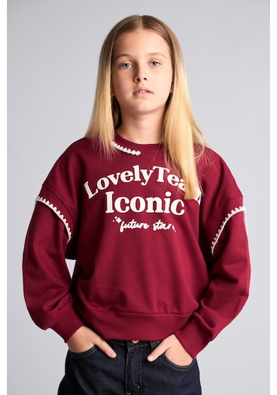 Defacto Relax Fıt Bisiklet Yaka Slogan Baskılı Sweatshirt Kız Çocuk I0709a826aubr204 Bordo-br204