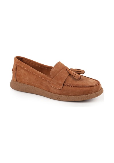 Libero L076.5604-1 Püskül Detaylı Süet Esnek Eva Taban Kadın Loafer Taba