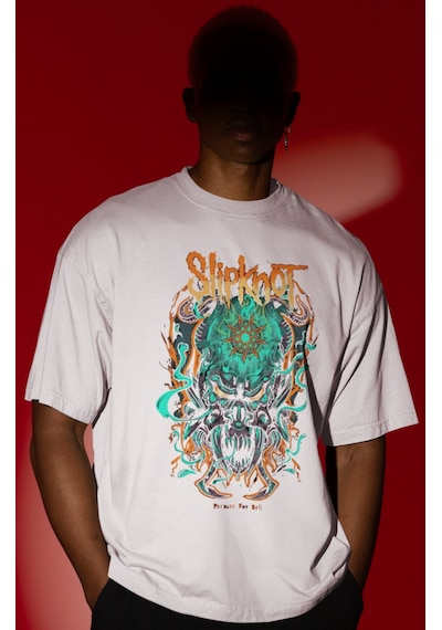 Slipknot Rock Metal Müzik Grubu Ön Baskılı Unisex Oversize Tişört Beyaz
