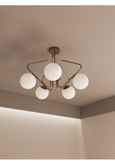 Lunor Eskitme Kasa Beyaz Cam Küre Başlıklı Modern 5'li Avize