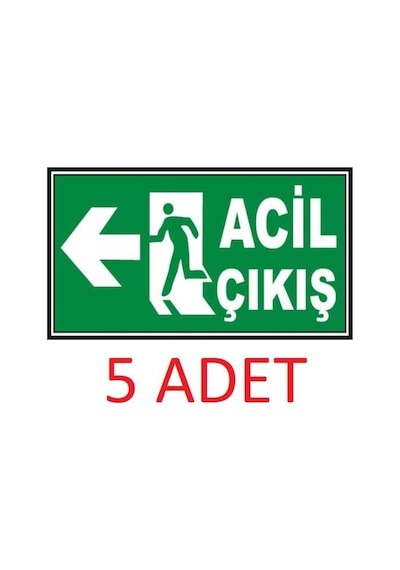 5 Adet Fosforlu Acil Çıkış Levhası - Fotolümenli - Sol Yön