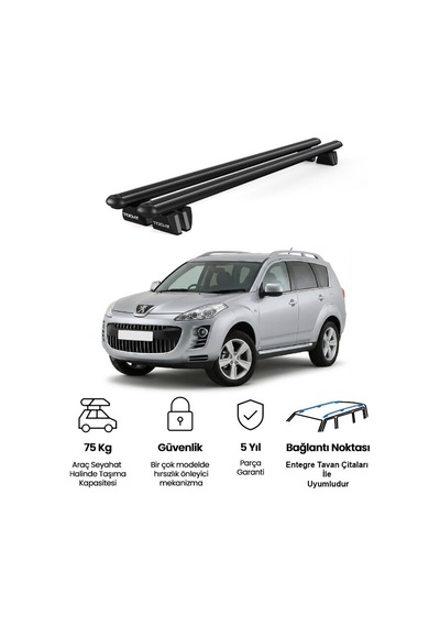 Pençe Peugeot 4007 Ara Atkı 2008-2012 Uyumlu Siyah Ara Atkı Port Bagaj Tavan Barı