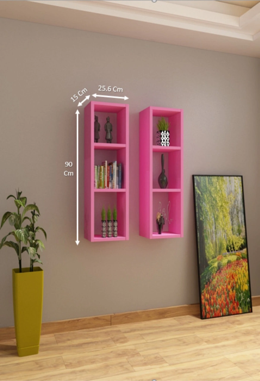Duvar Rafı Kitaplık Pembe Takım Pembe